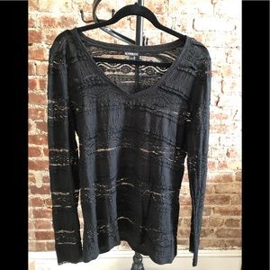 Express Black Lace Long Sleeve Shirt